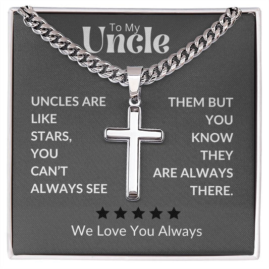 To My Uncle | Love You Always - Cuban Chain with Artisan Cross Necklace (Grey Background)